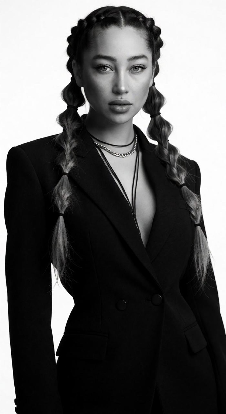 Retrato en blanco y negro con trenzas